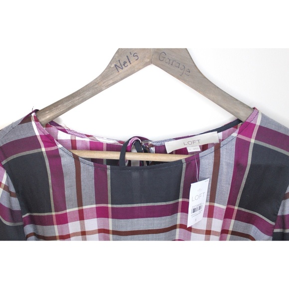 Ann Taylor LOFT Plaid NWT Semi-Sheer Red Plaid Tie Back Tunic Small - Picture 3 of 11